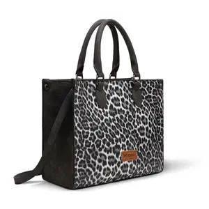 Wrangler [Live] Leopard Print Tote Bag, Durable Commuter Bag, Top Handle Handbag for School, Travel
