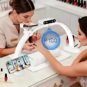 24inch Large Half Moon Light for Nail Tech, 456 LEDs 3 Color Modes Infinitely Knob Arch Nail Light with Screen and Phone Holder Charging Function, Foldable Lighted Lamp for Manicure for Gifts for Women, Craft-White