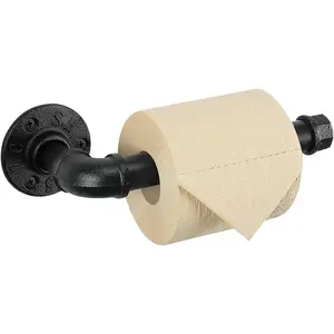Livabber Industrial Pipe Toilet Paper Holder - Vintage Style DIY Wall Mount Roll Tissue Towel Holder for Bathroom Living Room and Kitchen (9", Black)