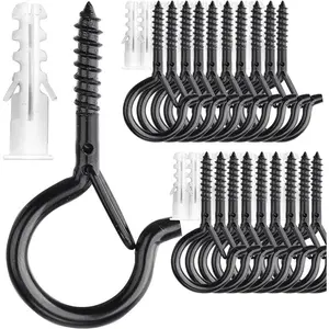 20 Pack Screw Hooks for Hanging Christmas Lights Outside Plant Hanger, Heavy Duty 2.2 Inch Black Eye Hook Screw Cup Ceiling Hook Q-Hanger for Patio Lights, Wall Wood Ceiling Deck Mount