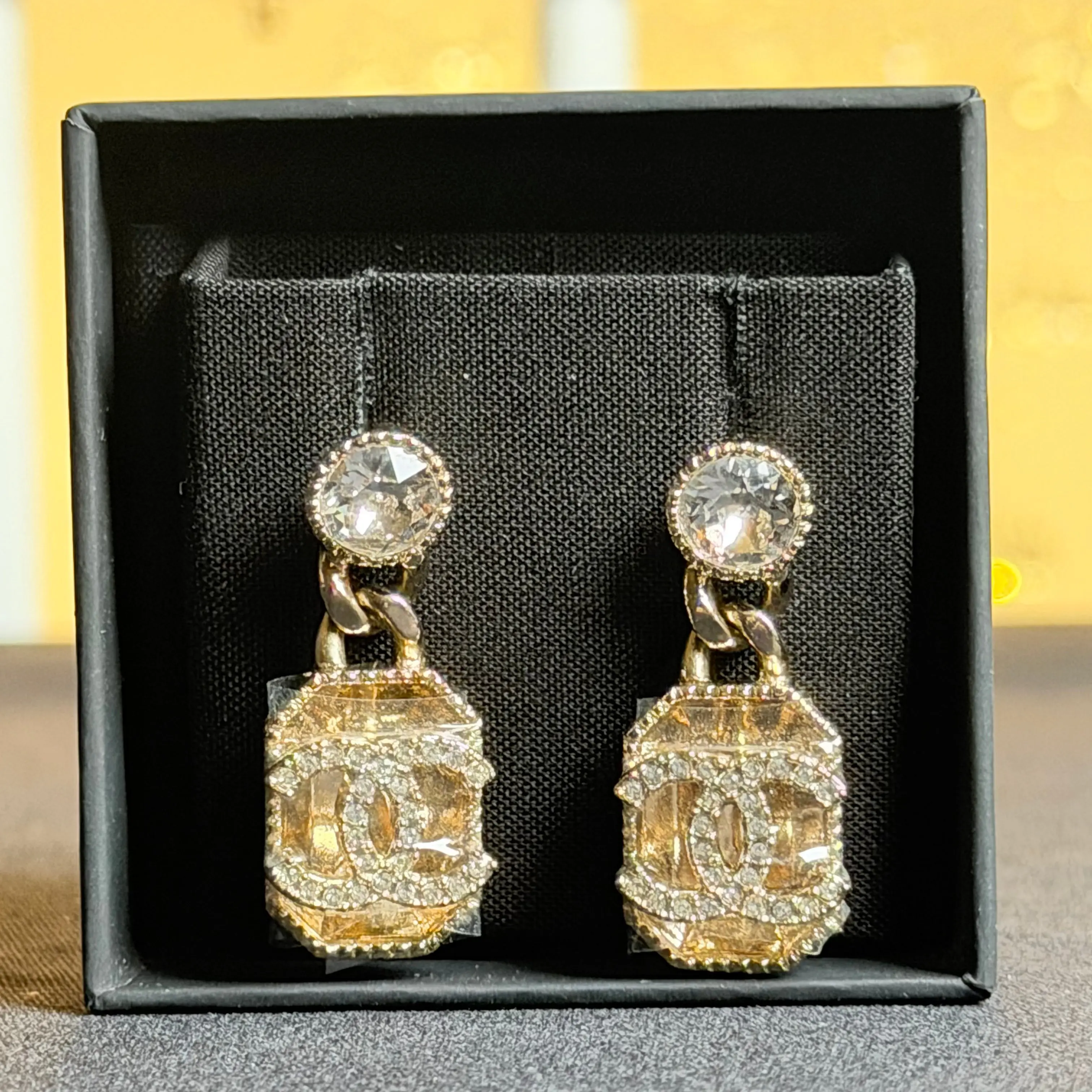 Pre-owned Chanel Crystal CC Drop Earrings