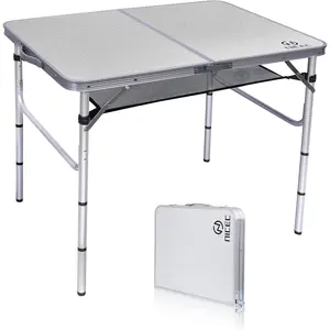 Card Table, Folding Picnic Table, Small Table, Adjustable Height Folding Table, Camping, Outdoor, Portable Lightweight Aluminum, with Carry Handle for Beach, Indoor, Office (Medium)