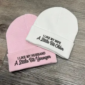 I Like My Wife A Little Bit Older Hat, I Like My Husband A Little Bit Younger Leather Patch For Trucker Hat And Beanie, Beanie Hat for Men & Women