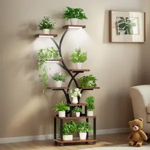 Plant Stand Indoor with Grow Lights, 8 Tiered Plant Shelves 63" Tall Plants Stands for Multiple Plants, Lighted Plants Stands Indoor Plants Rack for Living Room, Patio, Balcony