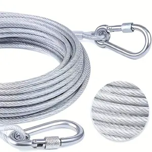 Outdoor Stainless Steel Clothesline, Multi-Functional Wire Rope, Pet Leash, Anti-Slip, Rust Resistant, with Hooks, Indoor Outdoor Use