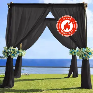 Black Chiffon Drape Curtain, Durable Flame Resistant Backdrop Panel Ceiling Decoration With Rod Pocket 5ftx14ft