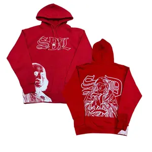 Y2K Streetwear Red Heavyweight Hoodie Benjamin Franklin Virgin Mary Graphic Oversized Fleece Pullover Urban Aesthetic Sweatshirt for Men Women