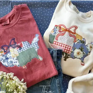 United States Quilted Pattern Pullover Embroidered Sweatshirt, America Sweatshirt 4th of July crewneck Country Western, Cowboy Sweatshirt, Cute Gift Americana Independence DayEmbroidered Vintage Sweatshirts, Gift for Women Men