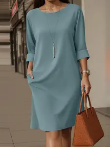 Women's Solid Half Sleeve Dress, Casual Loose Dress for Daily Wear, Ladies Clothes for Summer