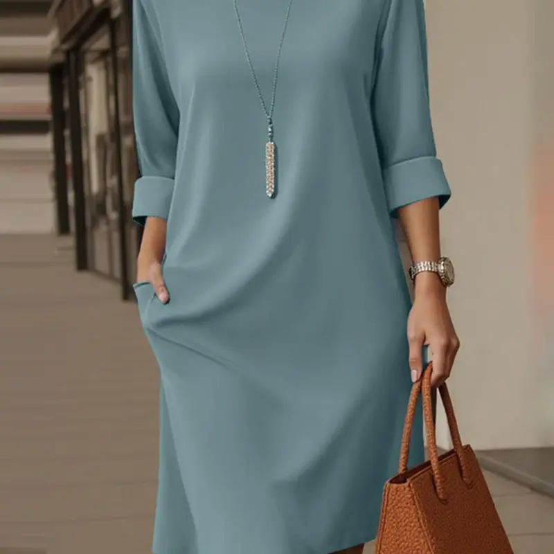 Women's Solid Half Sleeve Basic Minimalist Dress, Casual Loose Dress for Daily Wear, Ladies Clothes for Summer, Casual Elegant Dresses, Womenswear