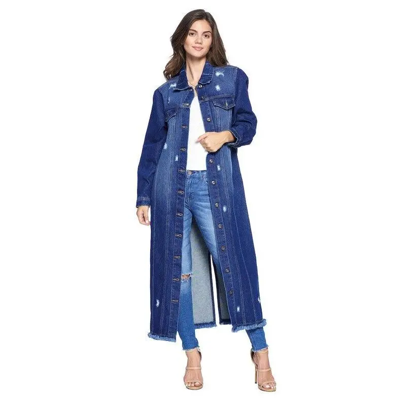 DENIM LONG JACKETS DISTRESSED WASHED