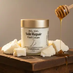 Molly Bubbles Sole Repair Foot Cream - 4 oz Nighttime Cracked Skin Repair with Honey Lanolin Glycerin for Soothing & Smoother Skin