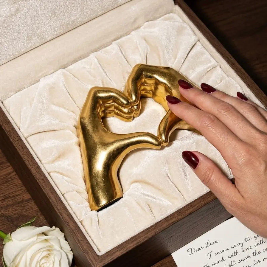 Heart-Shaped Resin Hand Sculpture - Decorative Modern Table Desk Ornament, Contemporary Art Figurine, Home Office Shelf/Wine Cabinet Interior Accessory, Ideal Gift for Display