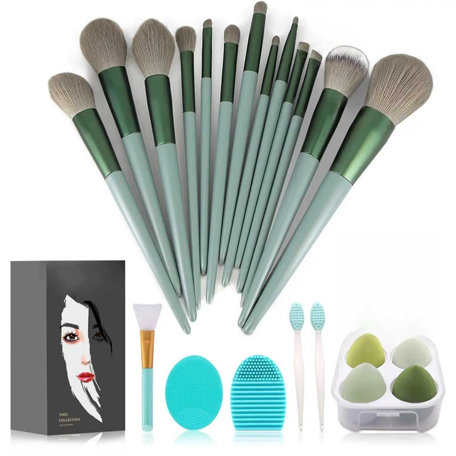 Makeup Brushes 22 Pcs Makeup Kit,Foundation Brush Eyeshadow Brush Make up Brushes Set (Green, 22 Piece Set)
