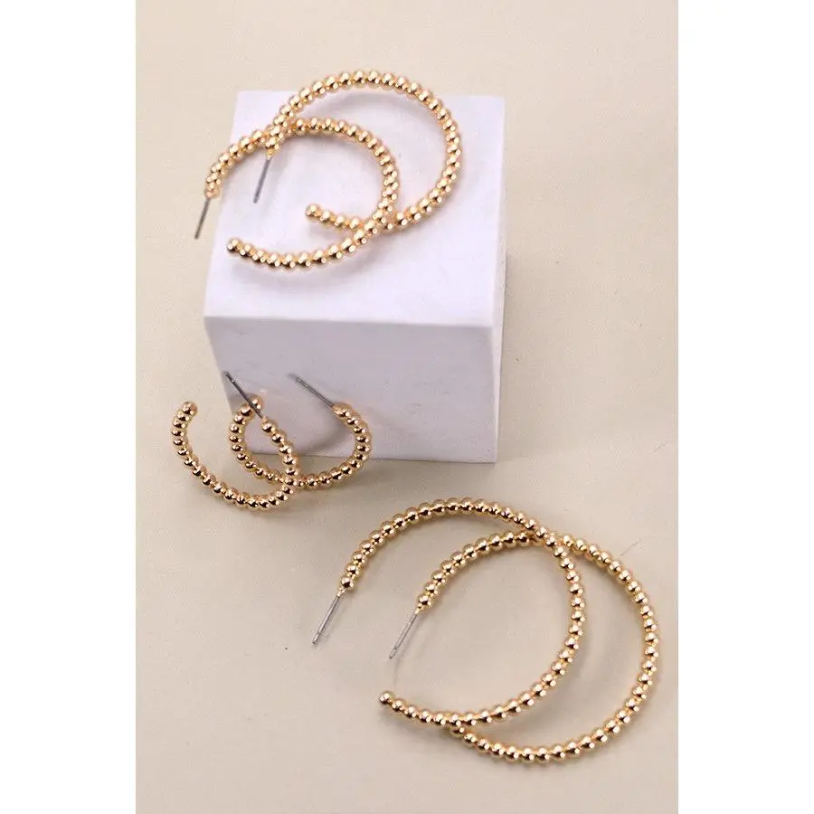 Gold Anti-Tarnish Ball Trio Hoop Earrings, Trio Set with 3 Sizes, Everyday Costume Jewelry for Women