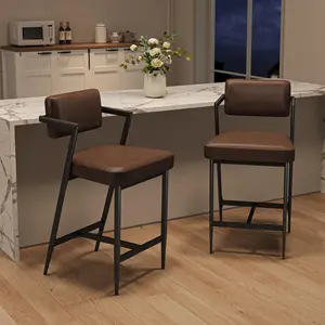 Garvee 27" Counter Height Bar Stools Set of 2 – Modern Lounge Chairs with PU Leather Cushion, Backrest, Armrest & Metal Footrest – Thickened Frame – Rustic Green