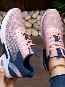 Women's Fashion Flyknit Sports Shoes, Blue Gradient Breathable Casual Shoes, Soft Sole Training Shoes for Daily Wear