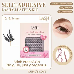 Lashterally Cupid's Love Self-adhesive Lash Clusters Kit 90 Clusters 10mm/12mm/14mm Ultra Lightweight Easy Removal DIY D Curl False Eyelashes for Halloween Party Makeup Cosmetic Flawless