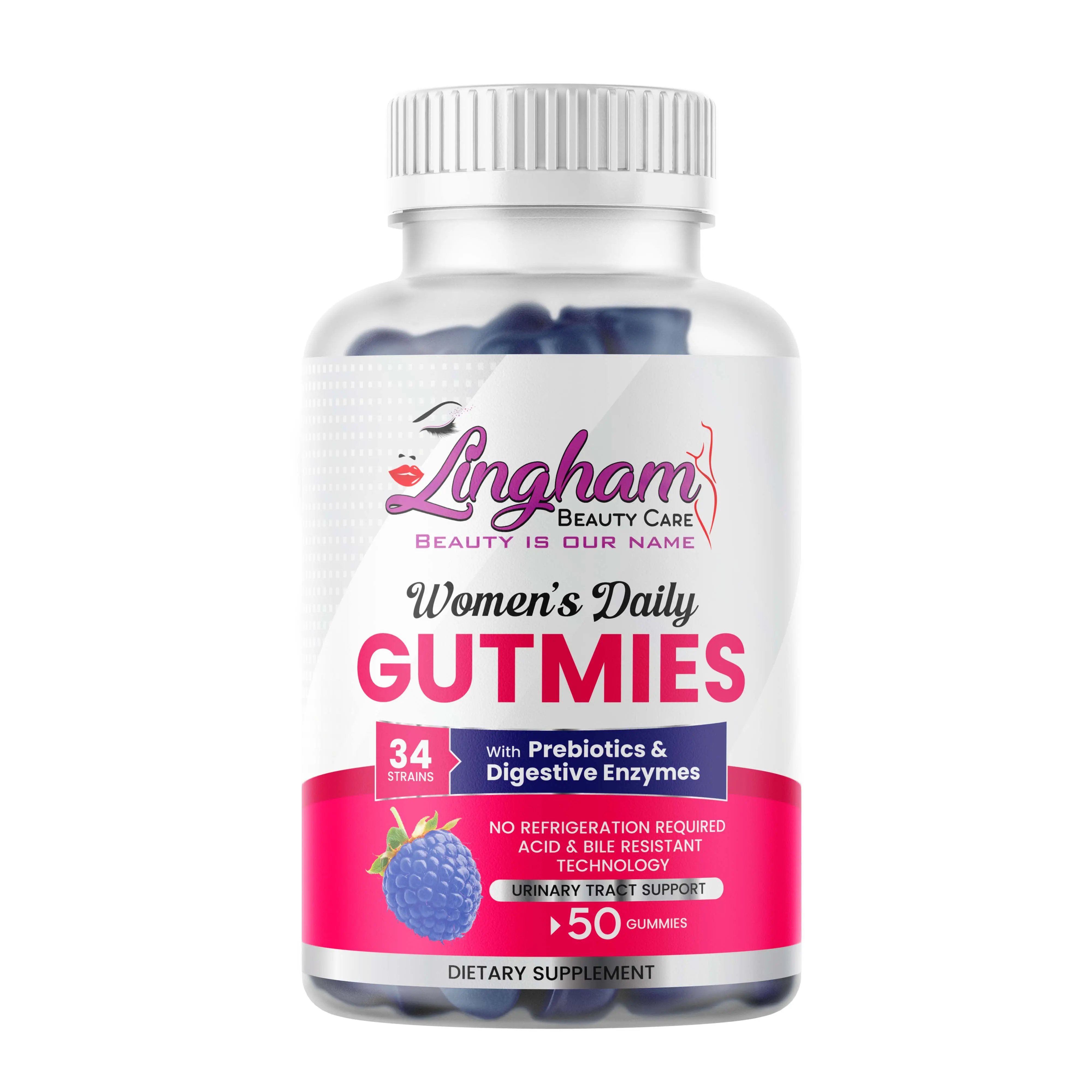 Lingham Women's Daily Gutmies – 50 Gummies with Prebiotics, Digestive Enzymes & Urinary Tract Support