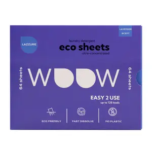 Lazzure Eco Sheets Lavender Scent Laundry Detergent Sheets 64 Count Ultra Concentrated Easy 2 Use Up to 128 Loads Eco Friendly Fast Dissolve No Plastic