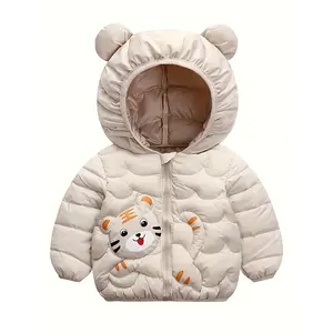 Kids Cute Animal Print Hooded Parka, 100% Polyester Warm Winter Coat, Regular Fit with Zipper, Non-Stretch Woven Fabric, Fall/Winter Outerwear for Boys and Girls