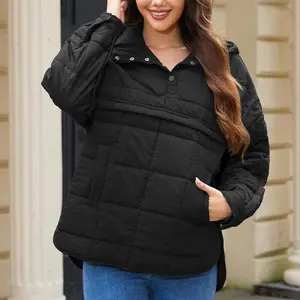 Women's Oversized Pullover Puffer Jacket Long Sleeve Hooded Lightweight Warm Quilted Casual Coat