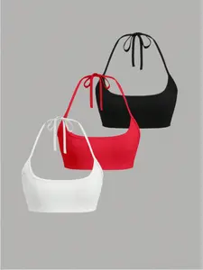 Sexy Sweet Cool Backless Tie Strap Ribbed Tank Top, Women's Fashionable Summer Casual Basic Wear, Comfortable and Stylish