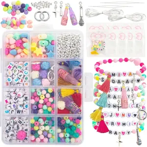 foci cozi DIY Kpop Beads for Bracelets Making Kit,Fans Friendship Bracelet Jewelry Making Kit,Rubber Band Charm Bracelet Making Kit