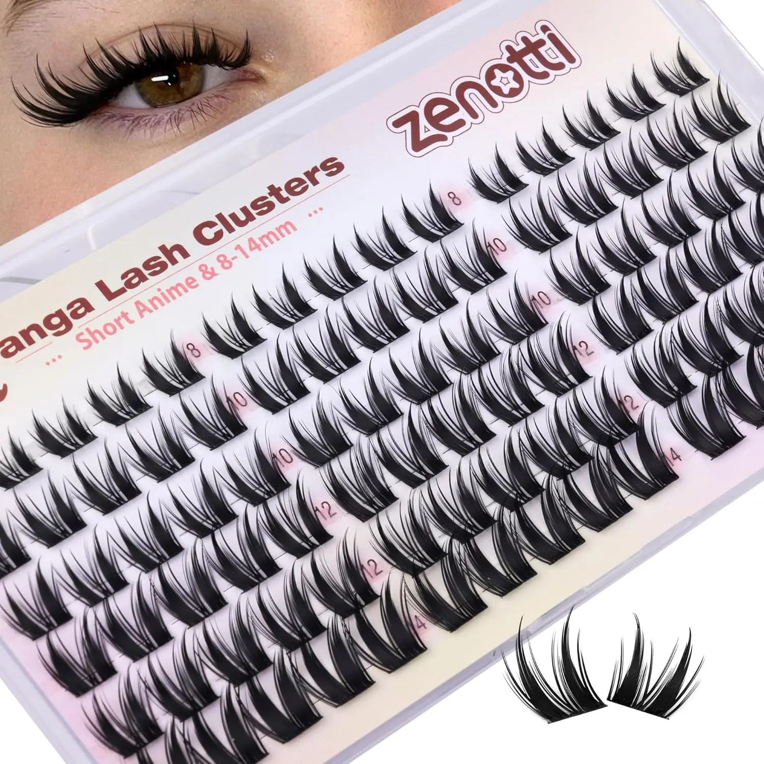 Manga Lash Clusters Anime Eyelash Extensions - Wispy Natural Bunny Fairy Individual Lashes, Short 8-14mm CC Curl Wet Look Lashes Pack for DIY