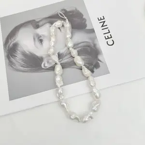 PEARLISM Baroque Full String Pearl Necklace 10-20mm - 40cm Length Classic Chain for Crewnecks & V-necks-N47TTIXA