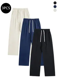 3-Pack Men’s Straight-Leg Casual Pants for Spring/Autumn — Trendy, Versatile Loose Fit Athletic Pants for Fitness & Running