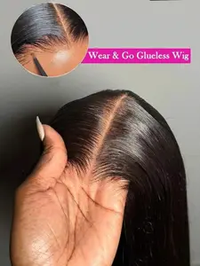13x4 Full Lace Frontal Wig With Invisi Drawstring Silky Straight Lace Front Human Hair Wigs Pre Cut Pre Plucked Invisible Bleached Knots Ready To Wear Glueless Human Hair Wigs Natural Looking Hair Black Color Glueless Hairline Wig