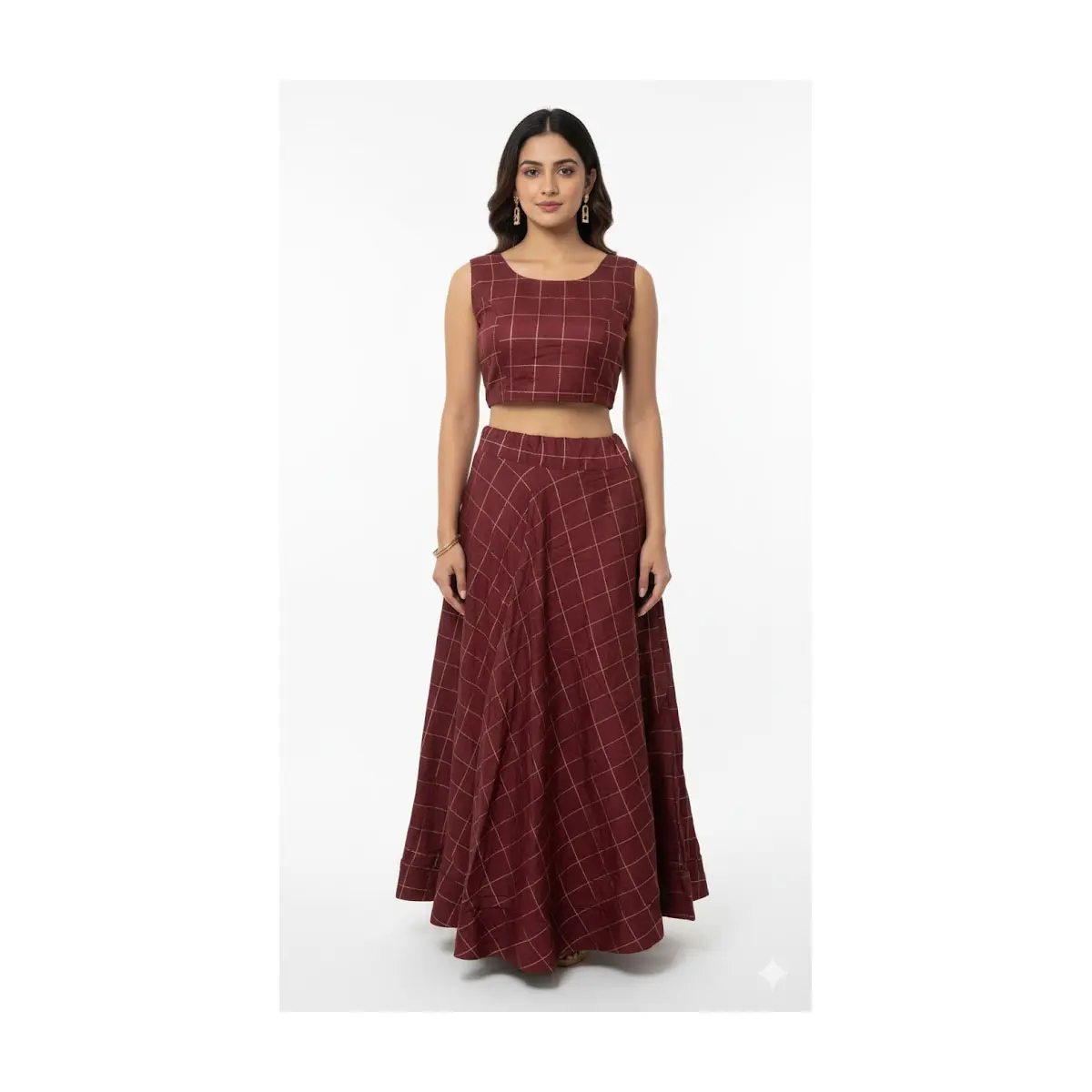#K20 Maroon Windowpane Lehenga Set (2-Piece)