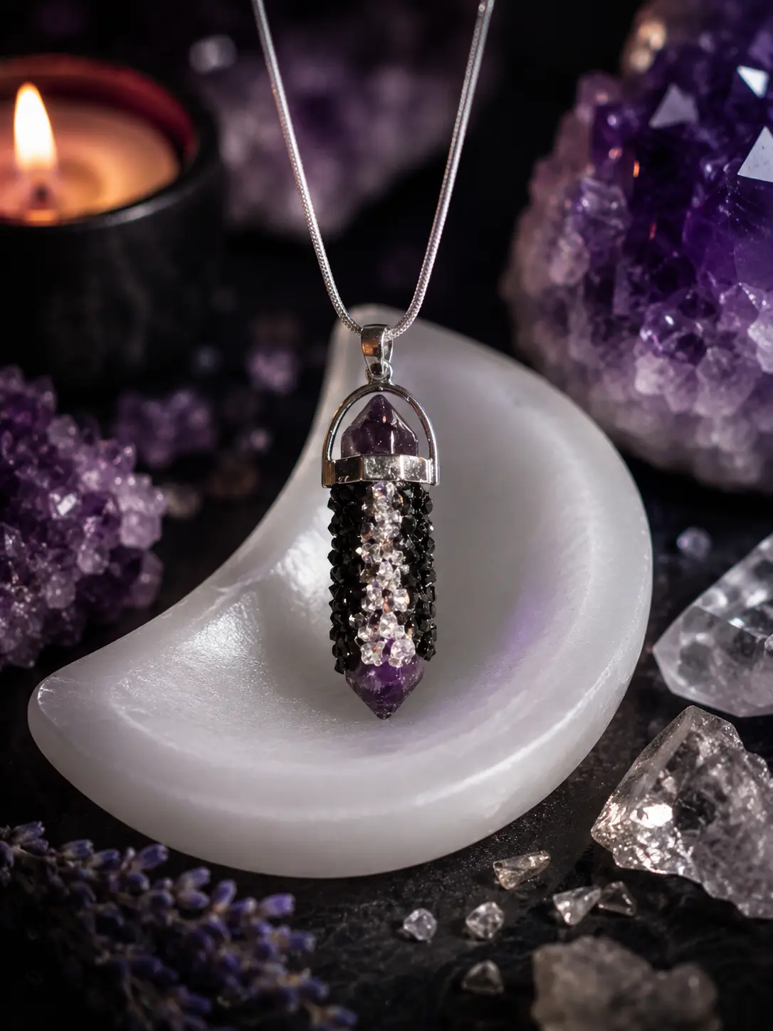 Handcrafted Natural Crystal Necklace - 3-Crystals Pendant with Unique Design, Balance & Clarity Jewelry Accessory for Adults' Daily Wear