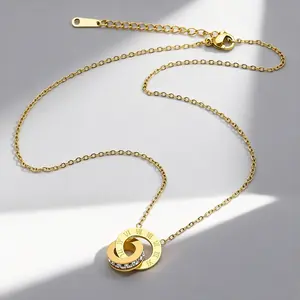 Titanium Steel Necklace for Women with Roman Numerals Non-Fading Light Luxury Niche Design Premium Pendant Interlocking Rings Collarbone Chain