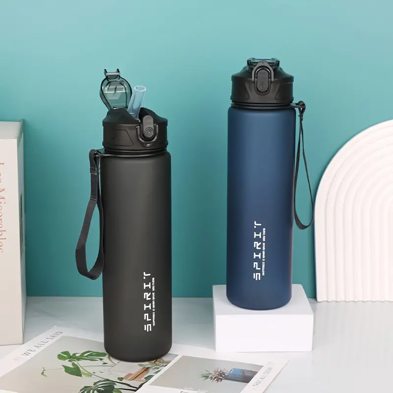 750ML Preppy Sports Crossbody Water Bottle, Hydration Bottle with Straw Lid & Belt, Leakproof Design for Cycling, Gym, Travel, Camping & School Festival Gifts, Portable Sports Water Bottles, Leakproof Reusable Bottle, Drink Bottle