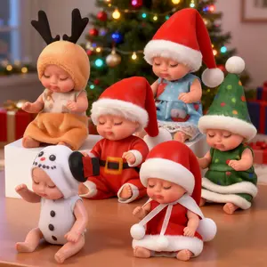 Christmas Sleeping Doll Mini Size | Cute Children's Holiday Gift | Toy Christmas Sleeping Doll. Christmas stockings are filled with gifts.