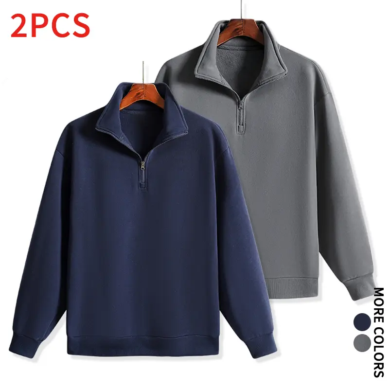 Solid Color Half Zip Neck Jumper 2 Pack Men Women Basic Loose Sweatshirt Long Sleeve Daily Home Outdoor Streetwear Pullover Tops