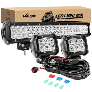 Nilight 20 Inch 126W Double Row Spot Flood Led Light Bars | 2Pcs 4 Inch 18W Spot Light Pods | 16AWG Wire 3Pin Switch, Work Light, Led Car Lights