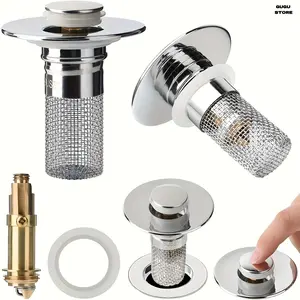 2 bathroom sink plugs, pop-up sink drain filter, sink drain filter plug, universal drain filter drain plug with spring core push conversion. 1.1-1.45 inches, Silvery