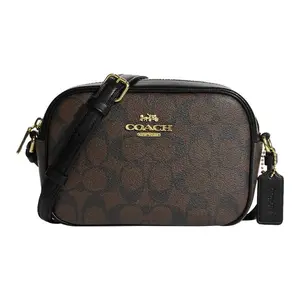 Coach Camera 19 Signature Monogram Crossbody Bag in Brown and Black for Women