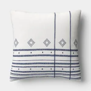 Oversized Square Plaid Yarn-Dyed Cotton Indoor Throw Pillow Neutral/Blue - Threshold