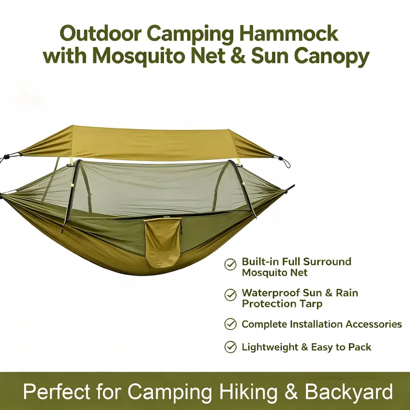 Large Size Parachute Nylon Tent with Mosquito Net for Hammock Camping, Lightweight Portable Foldable Double-Single Design with 2 Easy Tree Straps for Bug-Free Rest, Outdoor Backpacking Backyard Use