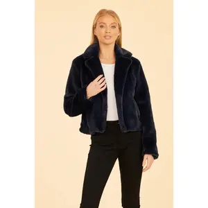 Dolce Cabo Plush Faux Fur Notch Collar Jacket 75362