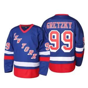 [TikTokShopBlackFriday] Men's blue V-neck #99 hockey jersey, polyester fiber embroidery breathable sports shirt, suitable for training and leisure wear