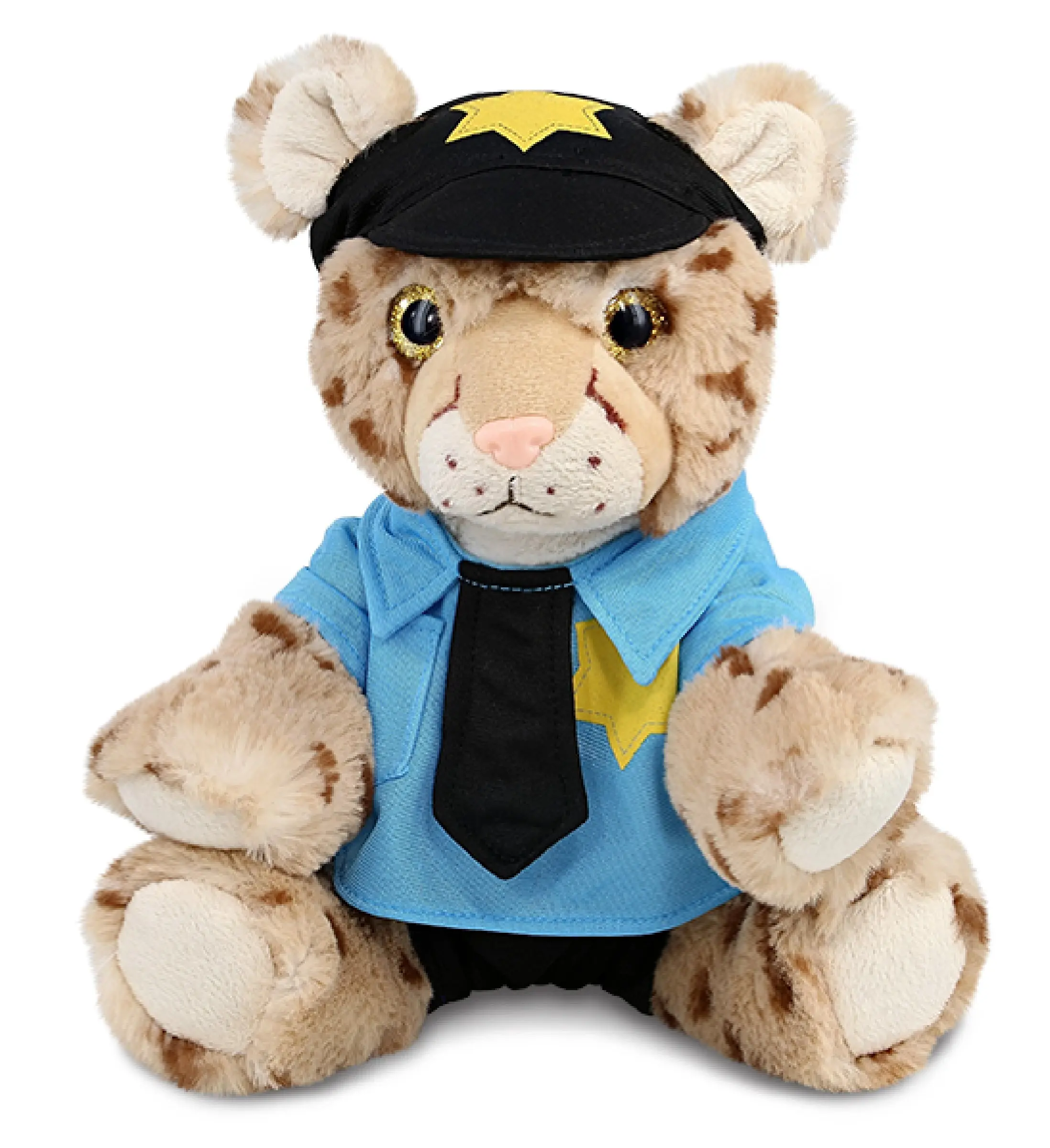 DOLLIBU Polyester Squat Cheetah Plush Police Stuffed Toy - 8.5 in Super Soft Pretend Play Toy, Pretend Play Toys