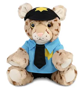 DOLLIBU Polyester Squat Cheetah Plush Police Stuffed Toy - 8.5 in Super Soft Pretend Play Toy, Pretend Play Toys