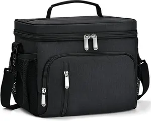 Insulated Lunch Bag for Men & Women, 9L Leakproof Lunch Box Soft Cooler Tote with 5 Pockets, 600D Oxford, EVA Lining, Adjtable Strap for Work, Picnic, Beach&Travel-Black