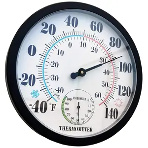 Indoor Outdoor Thermometer Large Wall Thermometer-Hygrometer  Does not Require  (Black)
