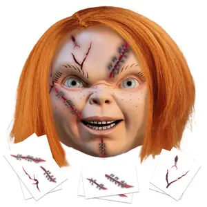 Evil Doll Wig & Temporary Tattoos / Halloween Costume Tattoos / Cosplay Kits / Chucky Doll Costume Idea Womenswear Clothing